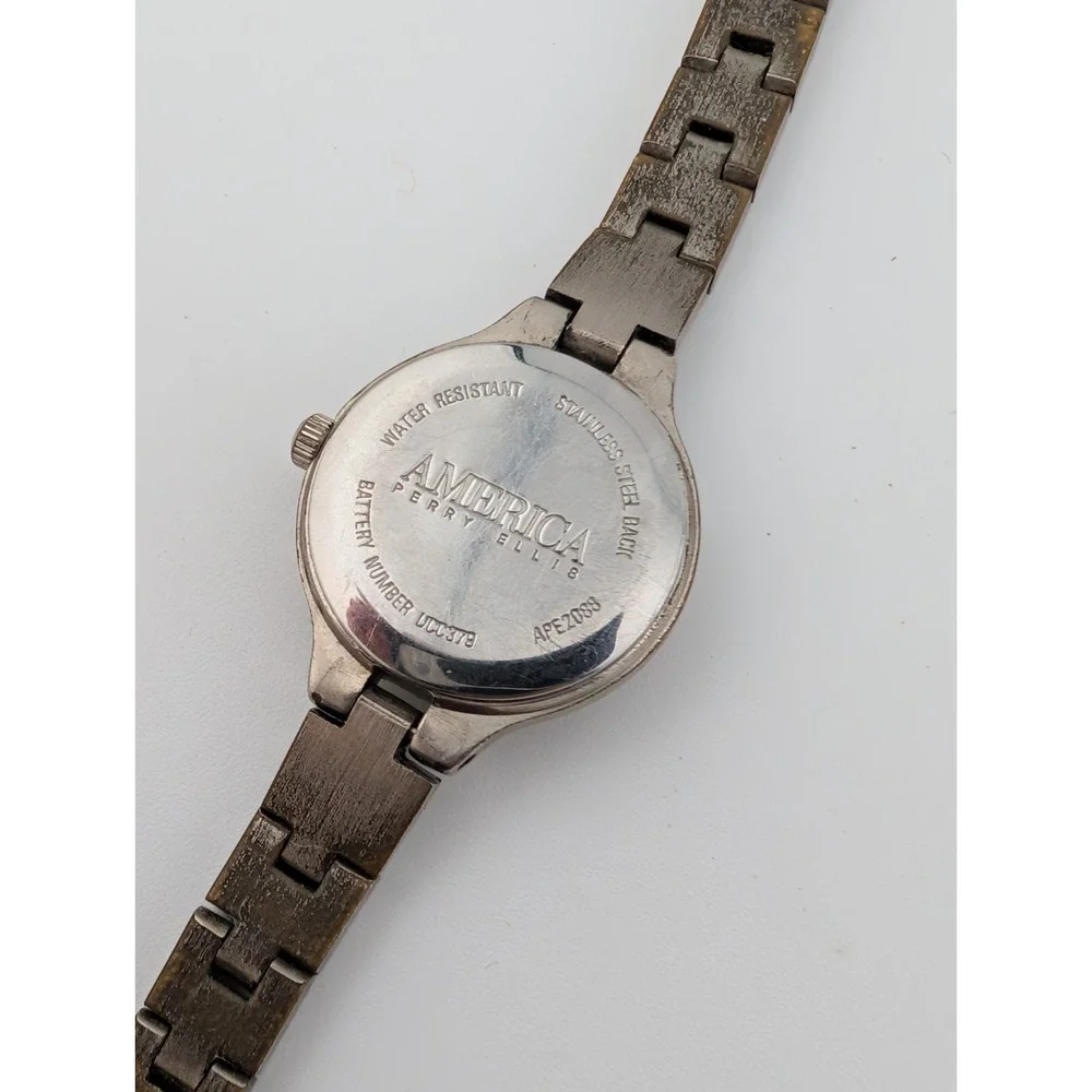 Vtg America Perry Ellis Watch Women 19mm‎ Silver Case 6